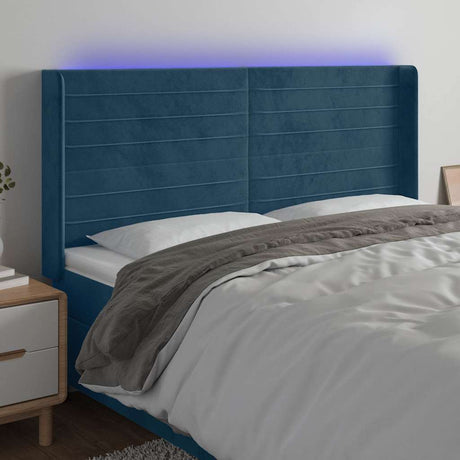 Vidaxl hoofdbord led 183x16x118 128 cm fluweel donkerblauw