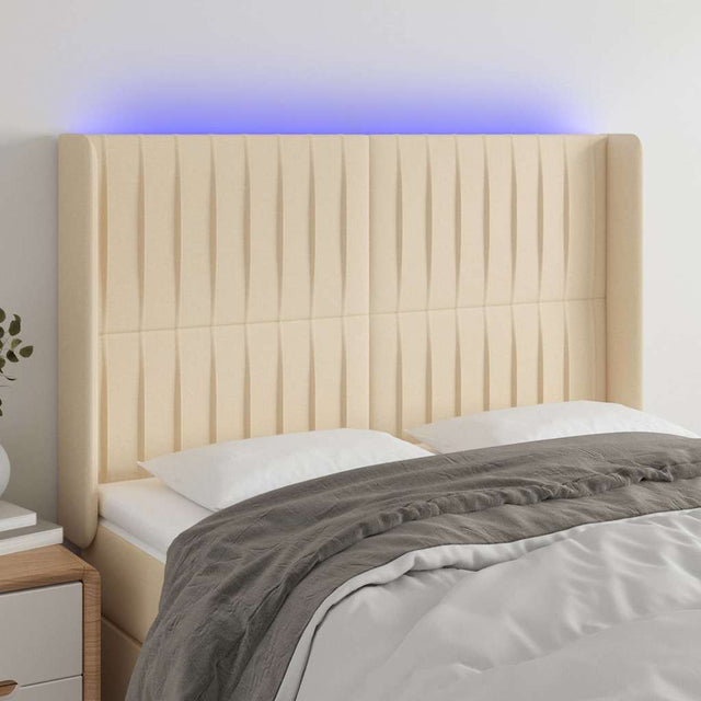 Vidaxl hoofdbord led 147x16x118 128 cm stof crèmekleurig