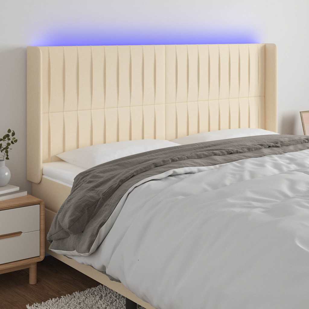 Vidaxl hoofdbord led 203x16x118 128 cm stof crèmekleurig