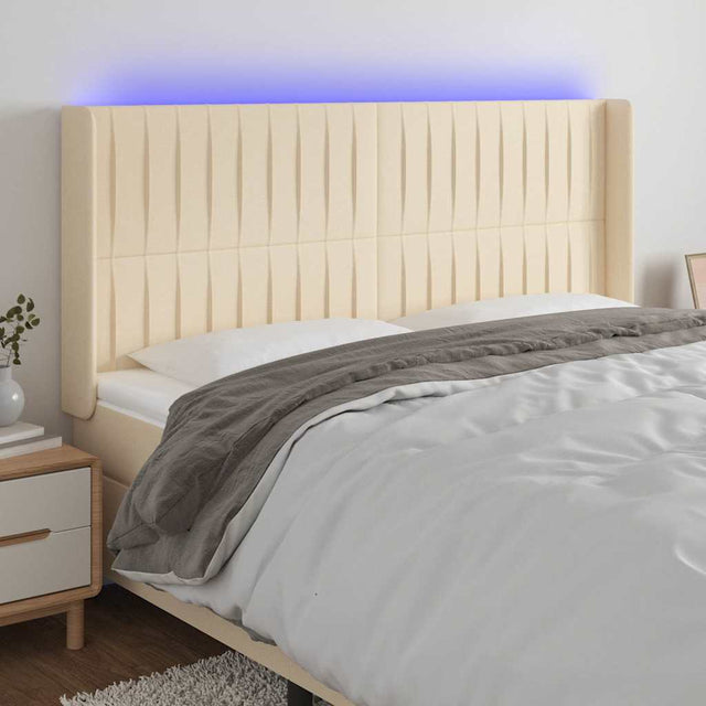 Vidaxl hoofdbord led 203x16x118 128 cm stof crèmekleurig