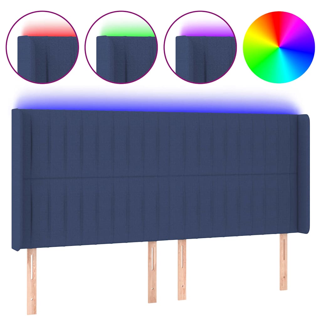 Vidaxl hoofdbord led 203x16x118 128 cm stof blauw