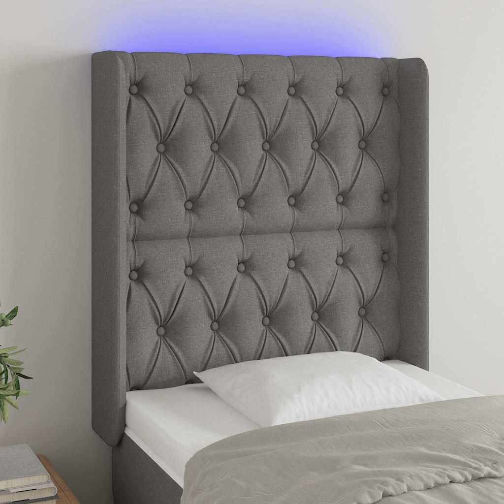 Vidaxl hoofdbord led 83x16x118 128 cm stof donkergrijs