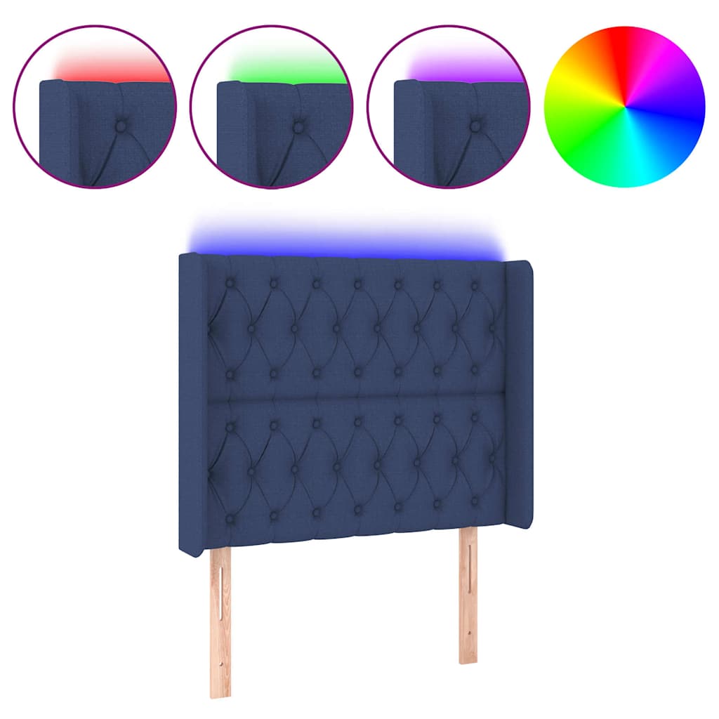 Vidaxl hoofdbord led 93x16x118 128 cm stof blauw