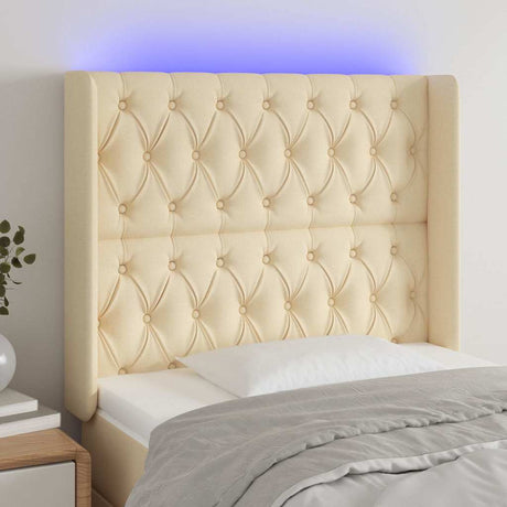 Vidaxl hoofdbord led 103x16x118 128 cm stof crèmekleurig
