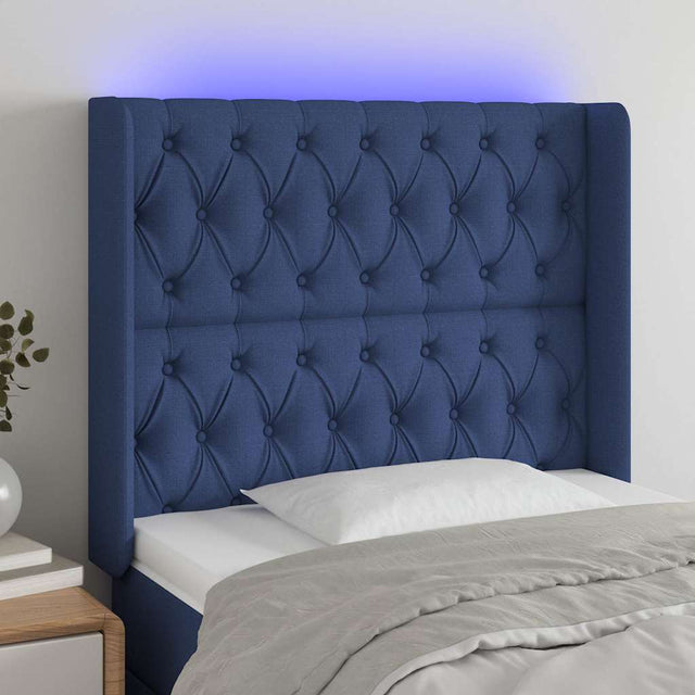 Vidaxl hoofdbord led 103x16x118 128 cm stof blauw