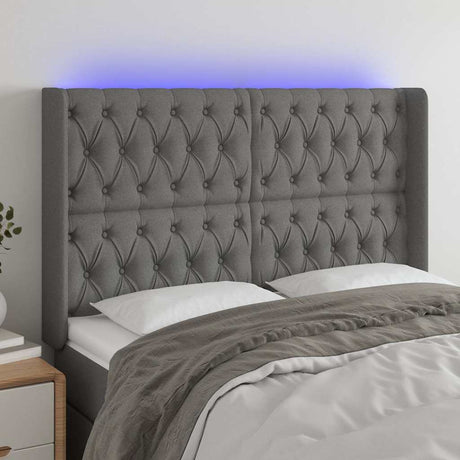 Vidaxl hoofdbord led 147x16x118 128 cm stof donkergrijs
