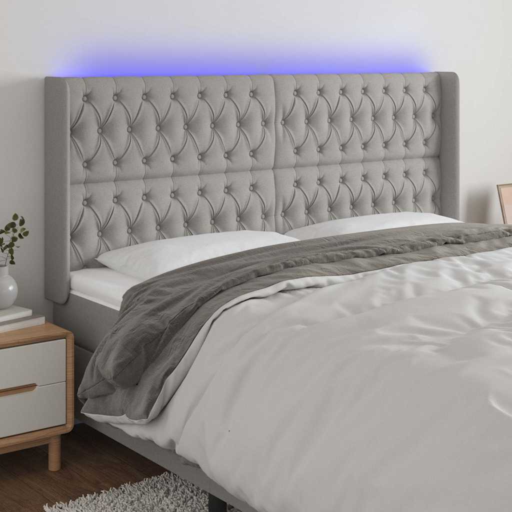 Vidaxl hoofdbord led 203x16x118 128 cm stof lichtgrijs