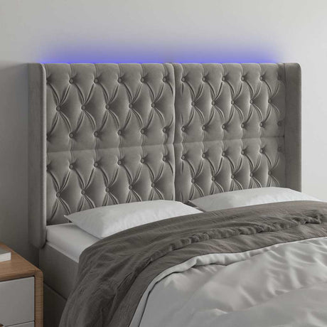 Vidaxl hoofdbord led 163x16x118 128 cm fluweel lichtgrijs