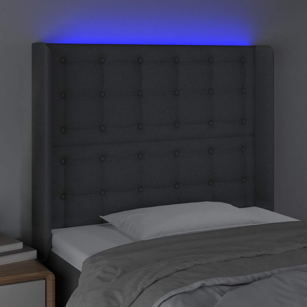 Vidaxl hoofdbord led 93x16x118 128 cm stof donkergrijs