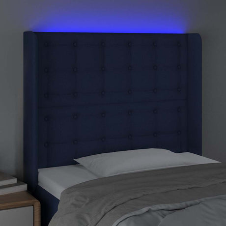 Vidaxl hoofdbord led 103x16x118 128 cm stof blauw
