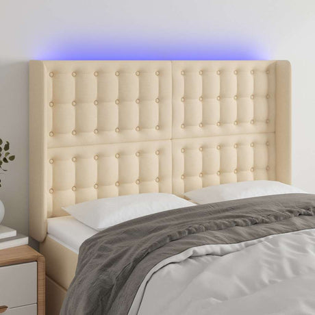 Vidaxl hoofdbord led 147x16x118 128 cm stof crèmekleurig