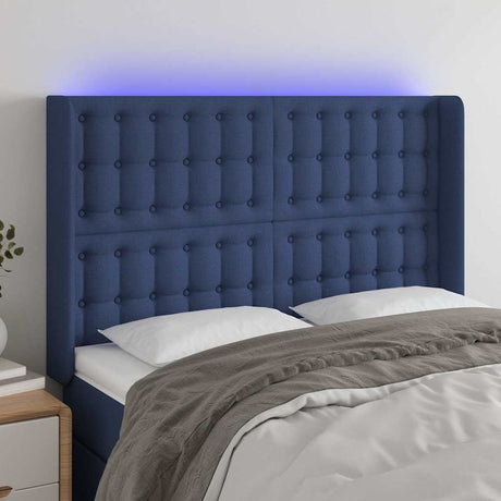 Vidaxl hoofdbord led 147x16x118 128 cm stof blauw