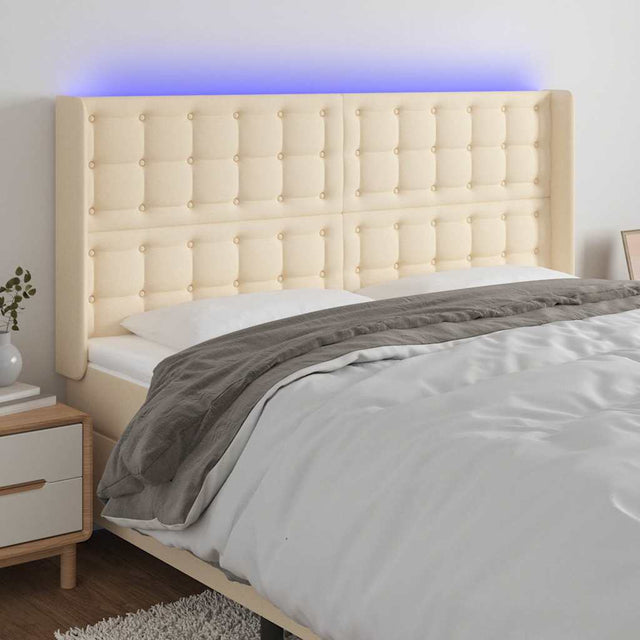 Vidaxl hoofdbord led 163x16x118 128 cm stof crèmekleurig