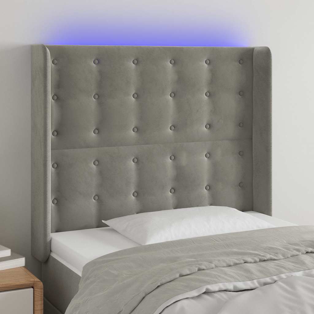 Vidaxl hoofdbord led 93x16x118 128 cm fluweel lichtgrijs