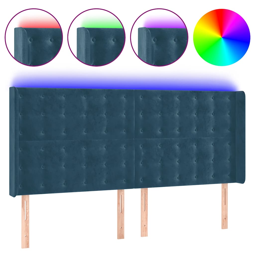 Vidaxl hoofdbord led 203x16x118 128 cm fluweel donkerblauw