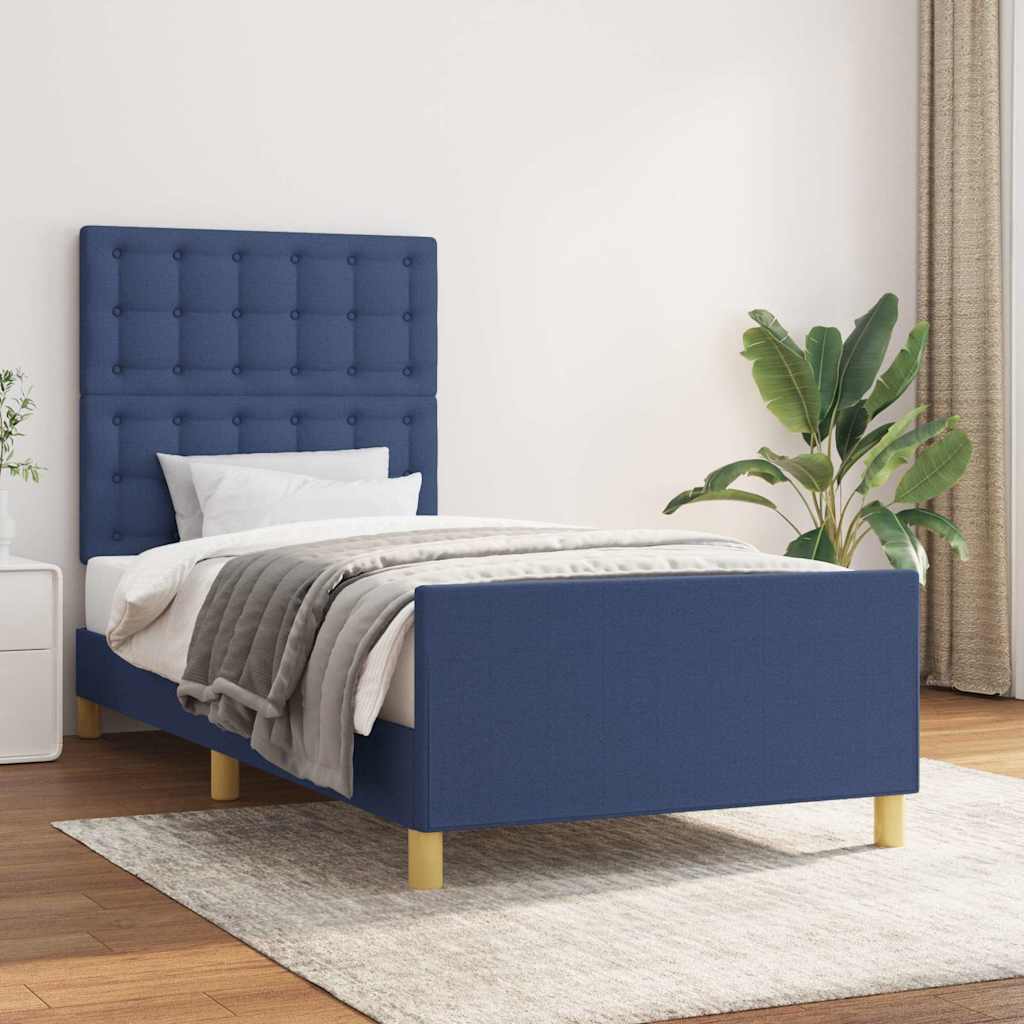 Vidaxl bedframe met hoofdeinde stof blauw 90x190 cm