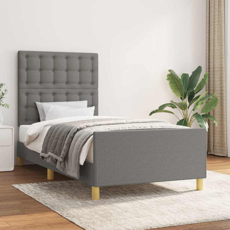 Vidaxl bedframe met hoofdeinde stof donkergrijs 90x200 cm