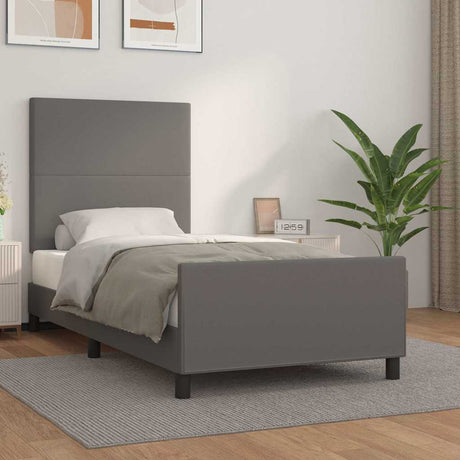 Vidaxl bedframe met hoofdbord kunstleer grijs 90x190 cm