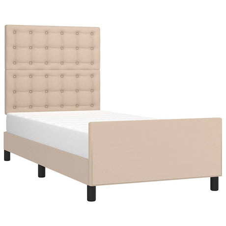 Vidaxl bedframe met hoofdbord kunstleer cappucinnokleurig 90x190 cm