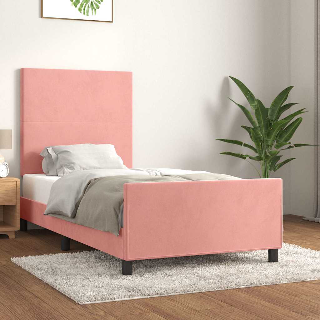 Vidaxl bedframe met hoofdeinde fluweel roze 100x200 cm