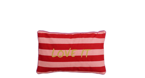 Kussen streep rood love it - l55xb35xh10cm