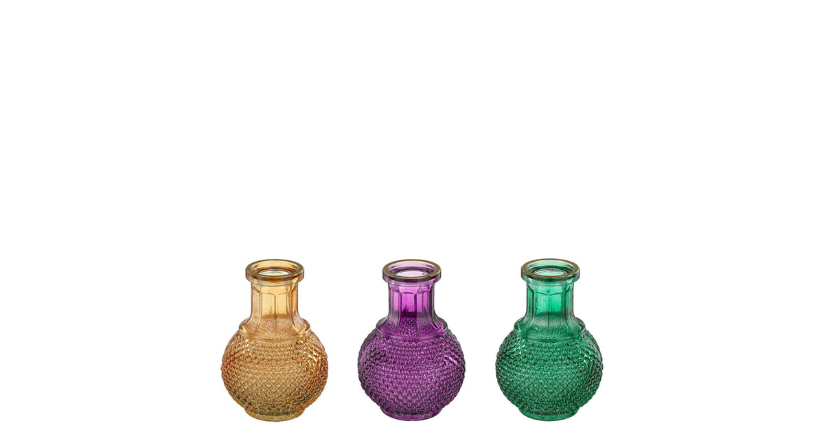 Vaas glas groen oranje paars 3 assorti - h11,5xd8,5cm