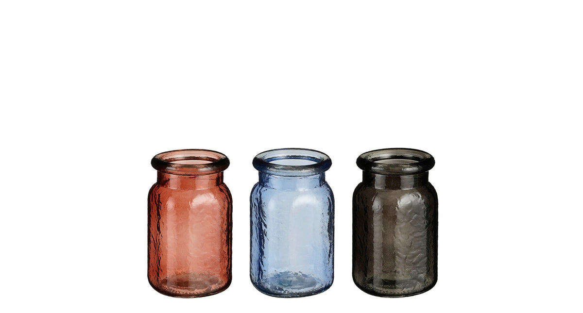 Sally vaas glas l.roze blauw zwart 3 assorti - h14xd8cm