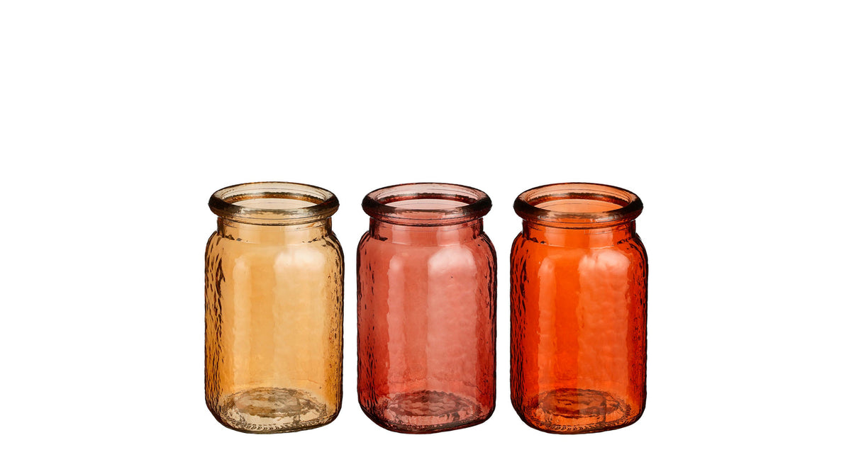 Sally vaas glas l.bruin l. roze orange 3 assorti - h16,5xd9,5cm
