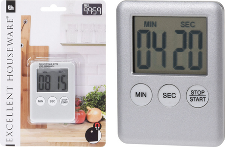 Küchentimer von Excellent Houseware, 70 x 55 x 10 mm, silberfarben