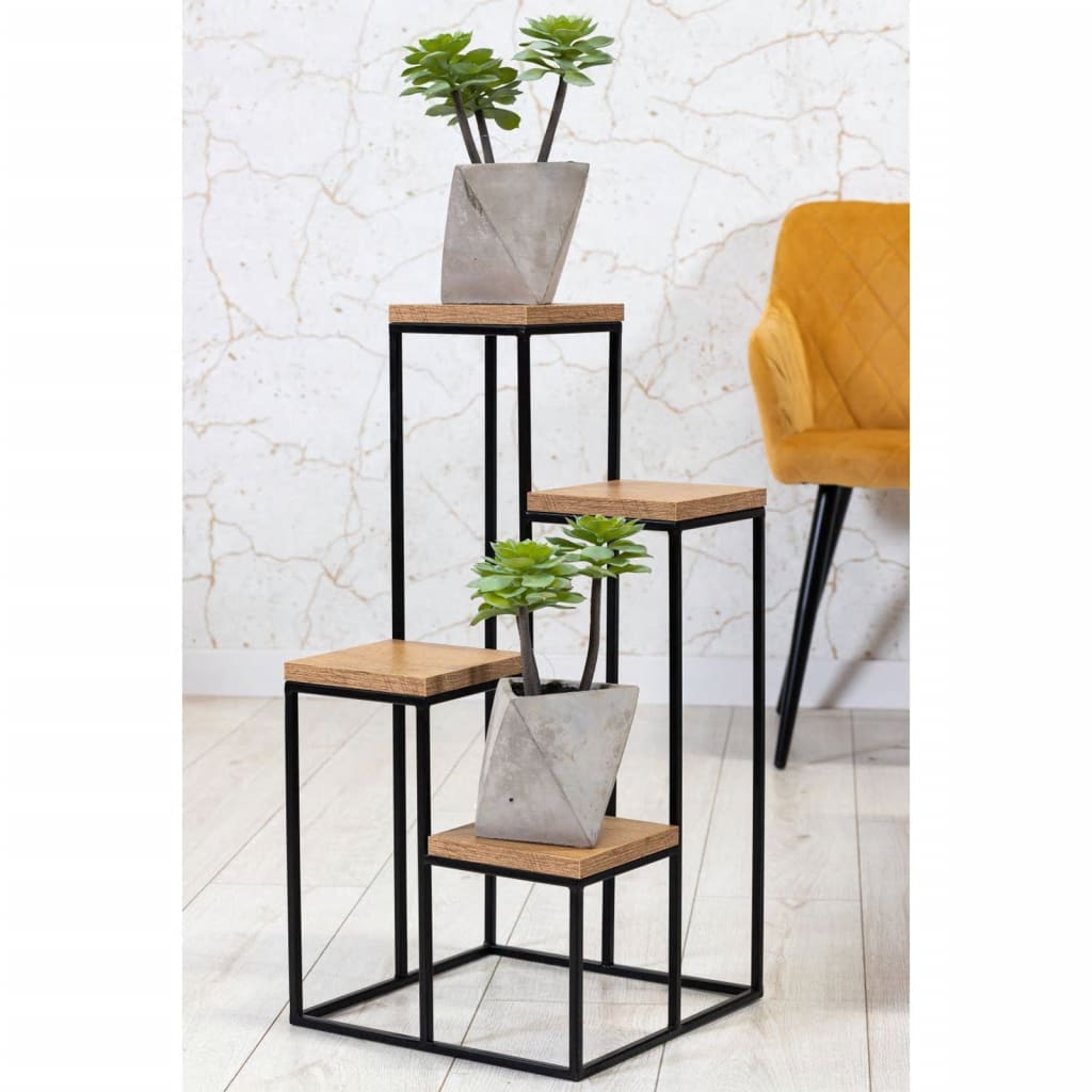 Home Styling Home Styling Pflanzenständer mit 4 Regalen natur und schwarz