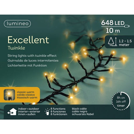 Lumineo LED ausgezeichnetes Funkeln 648 LEDs 100 cm schwarz warmweißes Licht