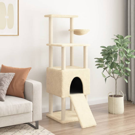 Vidaxl -Katzenmöbel mit Sisal -Kratzerpfosten 153 cm creme -gelenkt