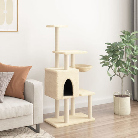 Vidaxl -Katzenmöbel mit Sisal -Kratzerpfosten 131 cm creme -gelenkt