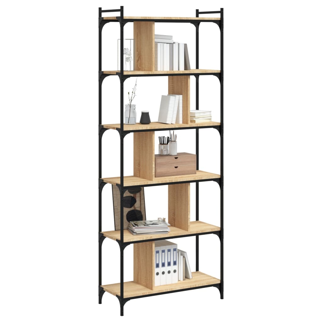 Vidaxl boekenkast 6-laags 76x32x192 cm bewerkt hout sonoma eikenkleur