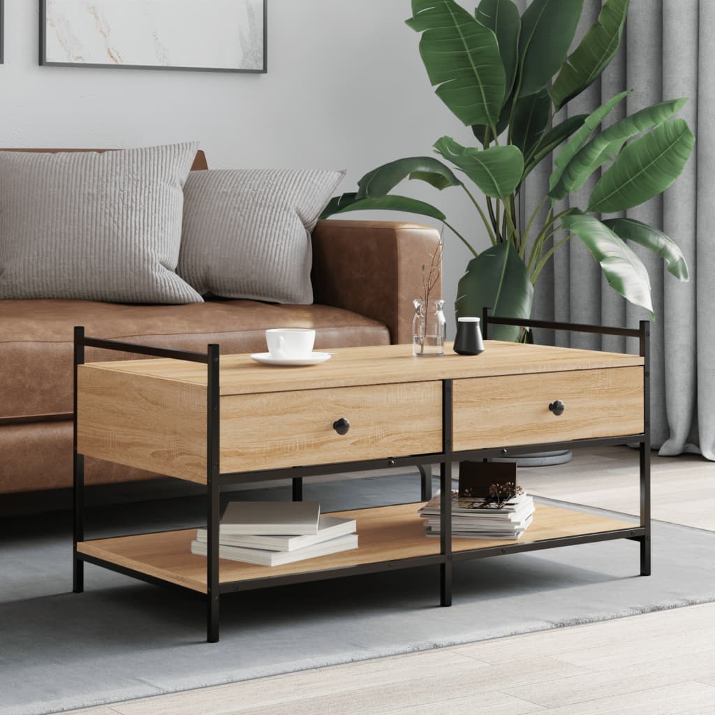 Vidaxl salontafel 99x50x50 cm bewerkt hout sonoma eikenkleurig