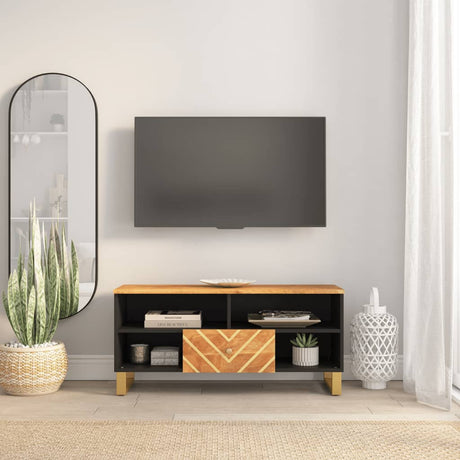 Vidaxl tv-meubel 100x33,5x46 cm massief mangohout bruin en zwart