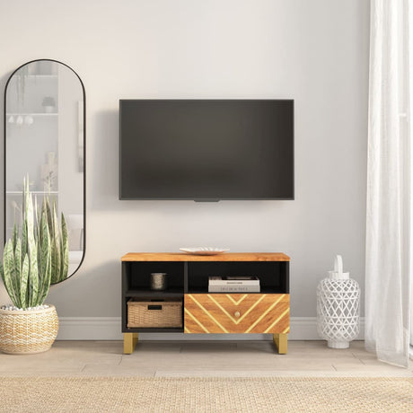 Vidaxl tv-meubel 80x33,5x46 cm massief mangohout bruin en zwart