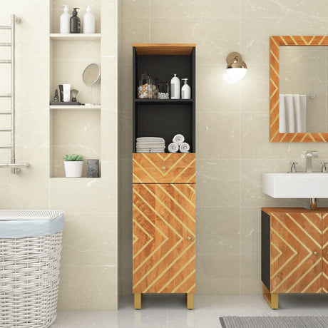 Vidaxl badkamerkast 38x33,5x160 cm massief mangohout bruin en zwart