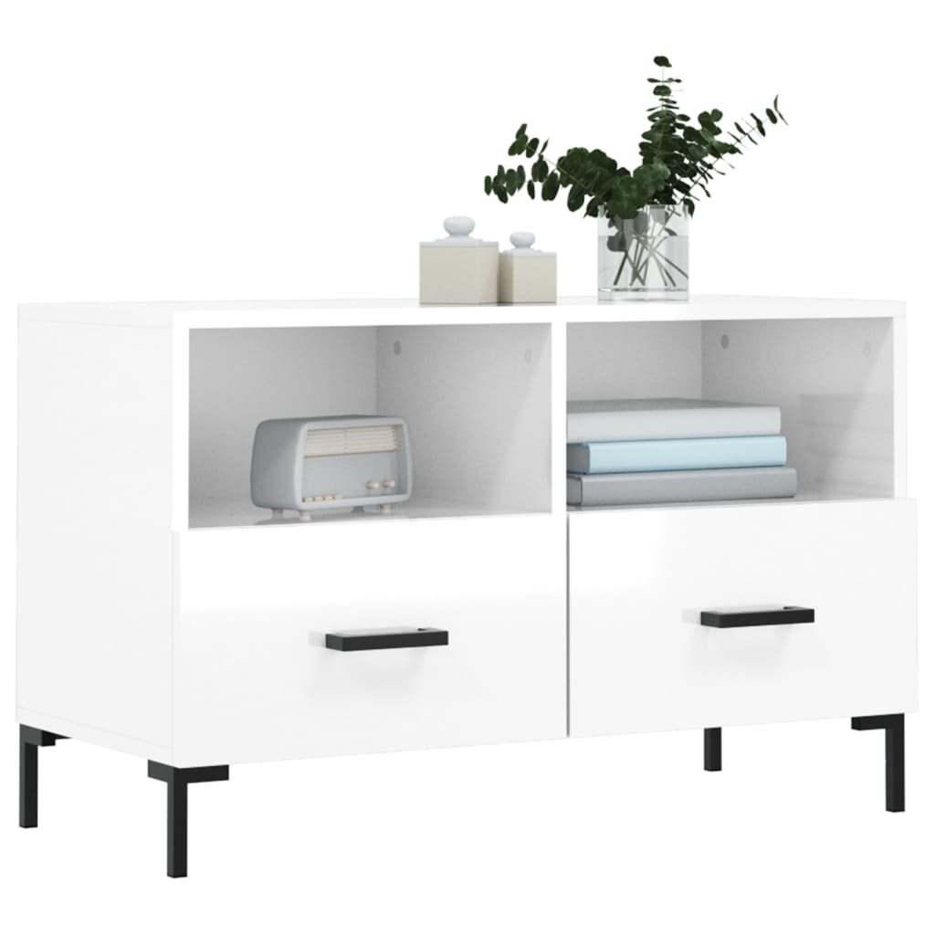 Vidaxl tv-meubel 80x36x50 cm bewerkt hout hoogglans wit