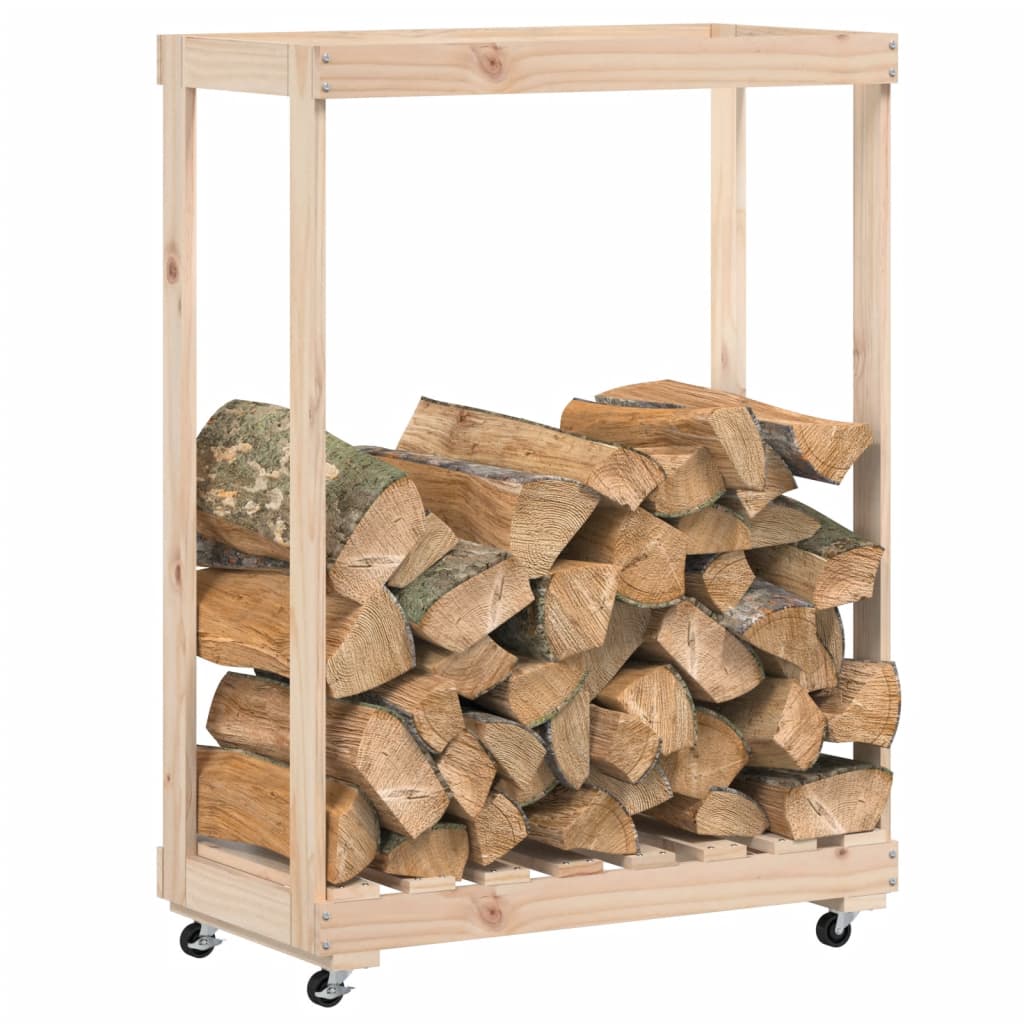 Vidaxxl Holzhalter mit Rädern 76,5x40x108 cm massives Kiefernholz