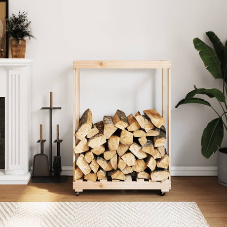 Vidaxxl Holzhalter mit Rädern 76,5x40x108 cm massives Kiefernholz