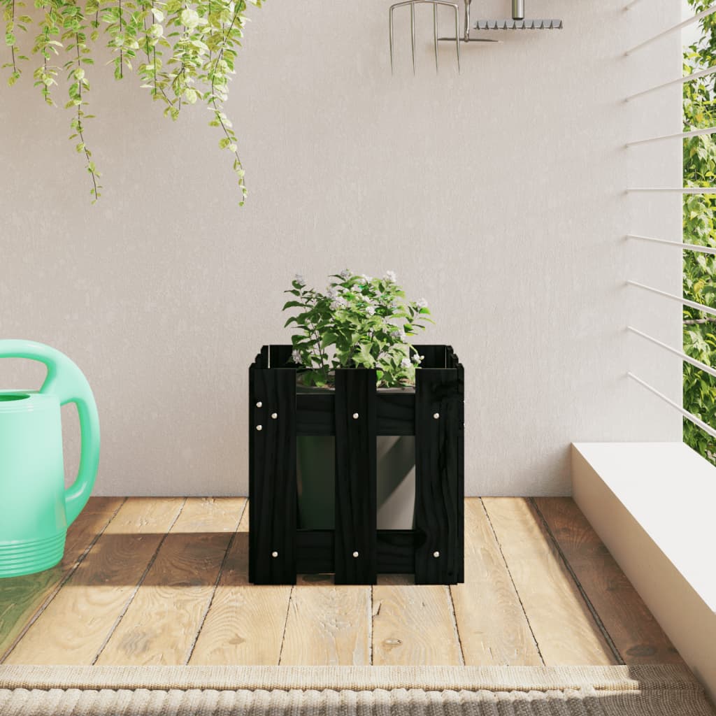 VIDAXL -Planungsbox mit Zaundesign 30x30x30 cm Festkiefer schwarz