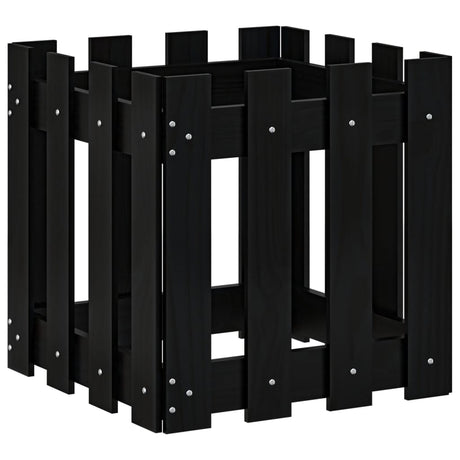 VIDAXL -Planungsbox mit Zaundesign 40x40x40 cm Festkiefer schwarz