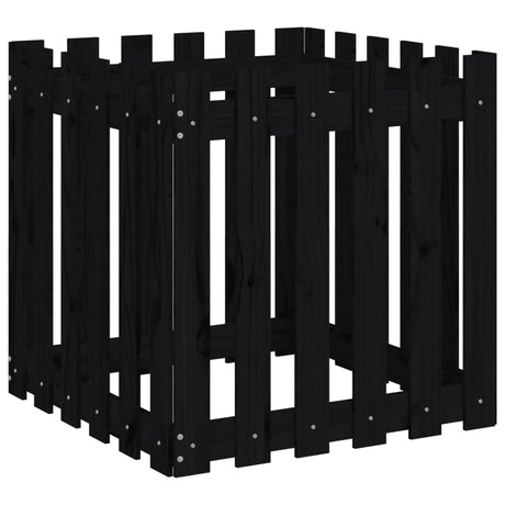 Vidaxx Pflanzgefäß mit Zaundesign 60x60x60 cm massives Kiefernholz schwarz