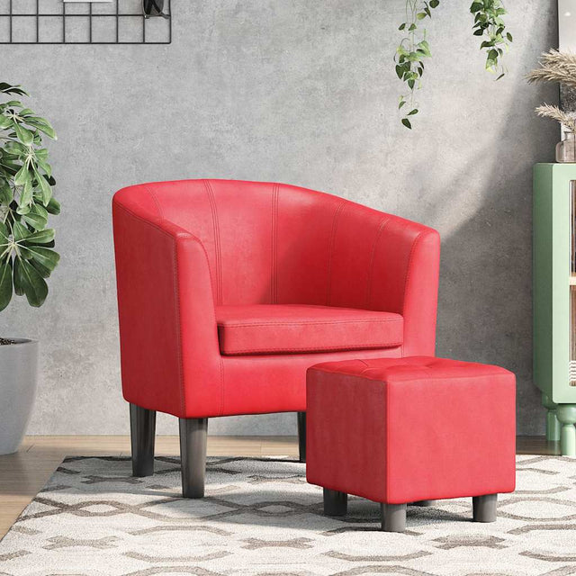 Vidaxl kuipstoel met voetenbankje kunstleer rood
