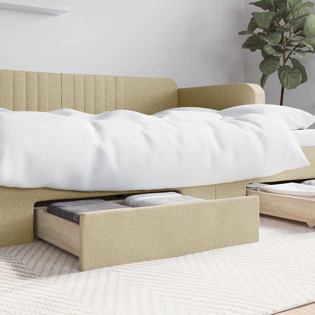 Vidaxl bedlades 2 st bewerkt hout en stof crèmekleurig