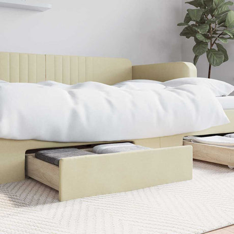 Vidaxl bedlades 2 st bewerkt hout en kunstleer crèmekleurig