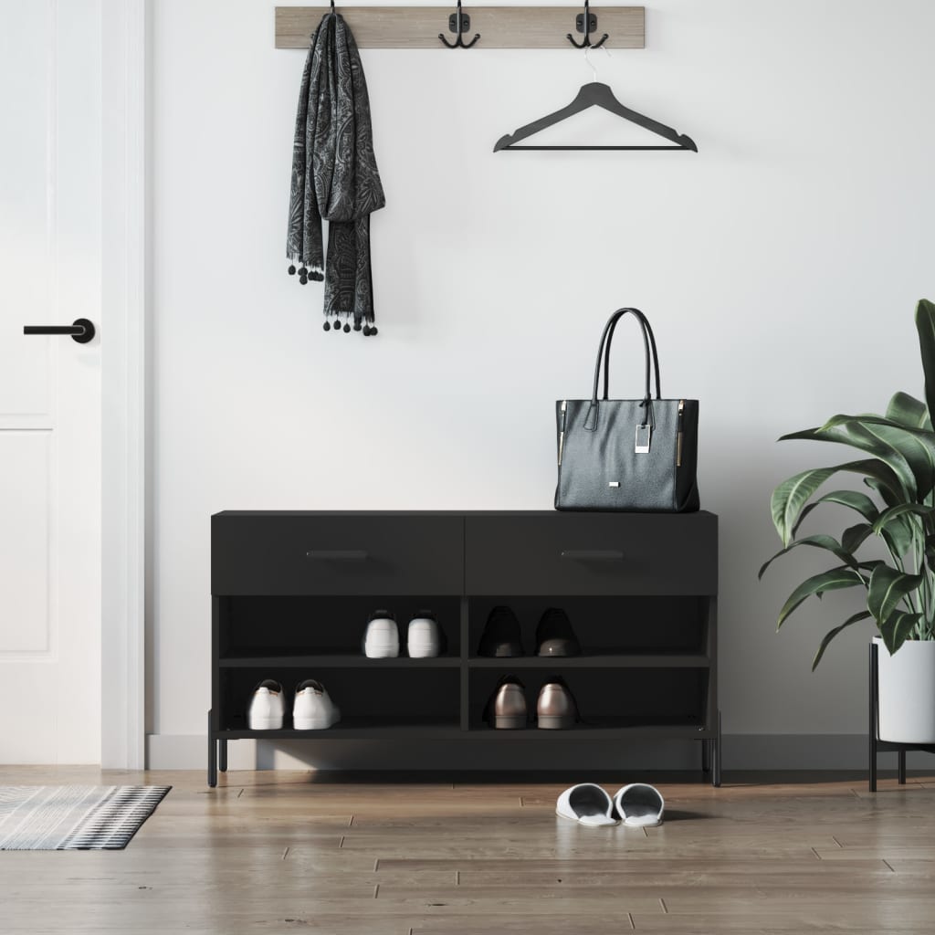VidaXL Schuhbank 102x35x55 cm, lackiertes Holz schwarz