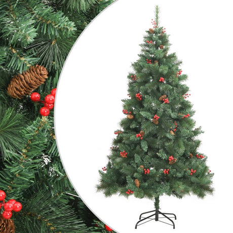 Vidaxl künstlicher Weihnachtsbaum mit Scharnieren, Tannenzapfen und Beeren, 210 cm