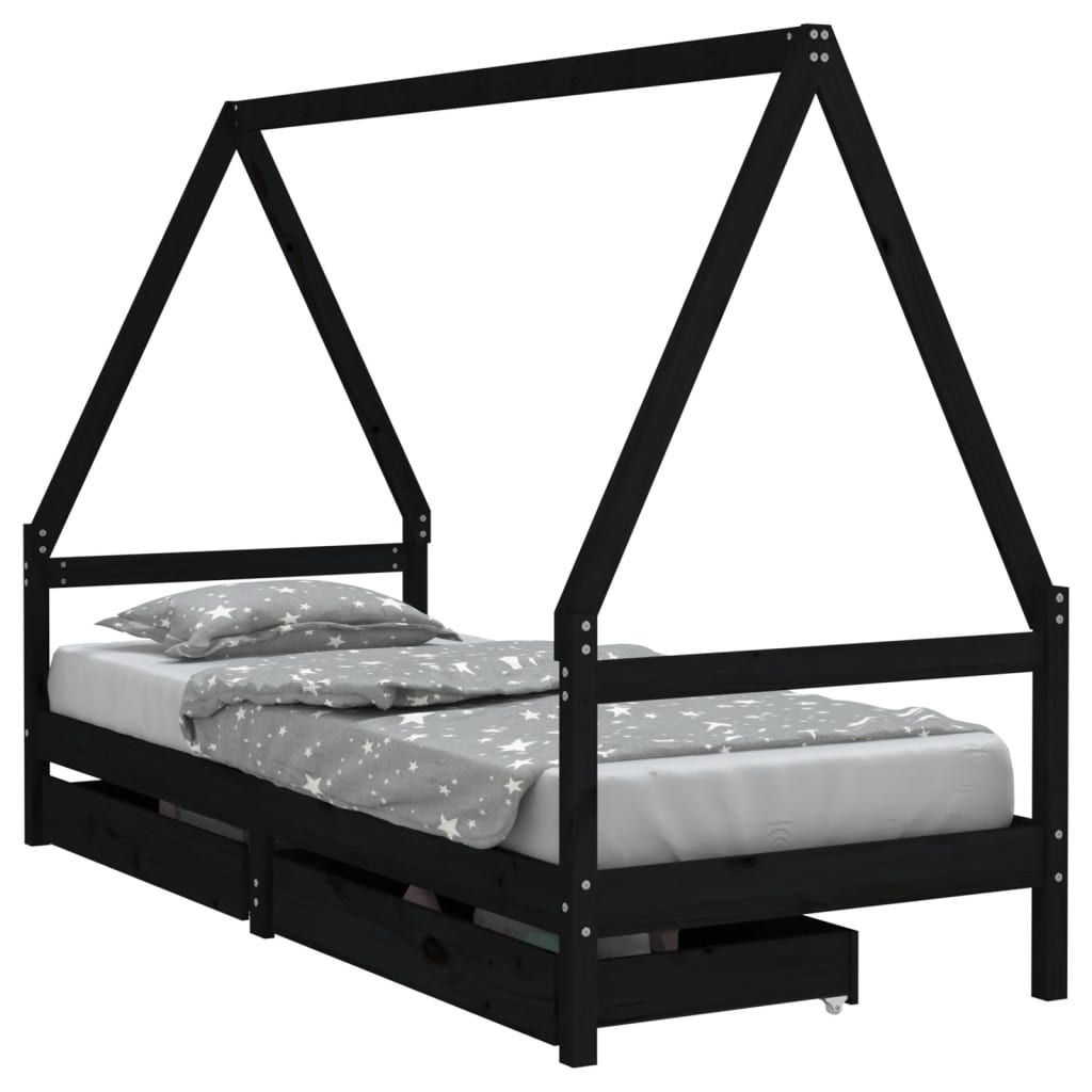 Vidaxl kinderbedframe met lades 90x200 cm massief grenenhout zwart